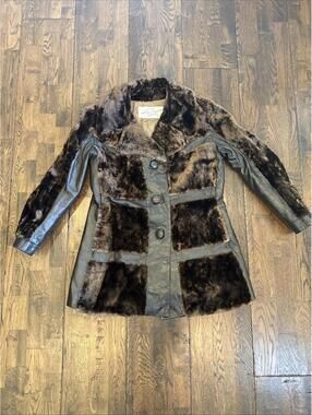Victor Nelson Furs Seattle Sheared Beaver Leather Patchwork Coat Brown Vintage M